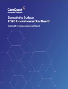 Cover page of the Beneath the Surface: 2026 Innovation in Oral Health report with a blue gradient background and a hexagonal molecular pattern.